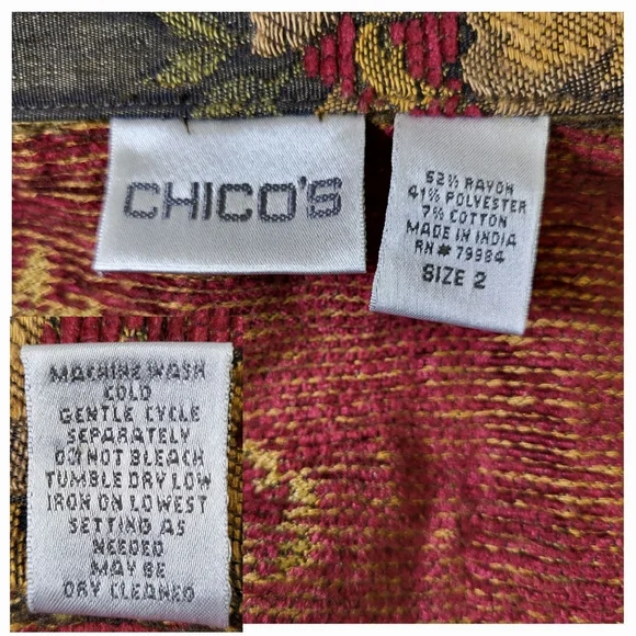 Vintage CHICO'S Olive Green Floral Tapestry Jacket - Size 2 or Size L - Picture 4 of 4